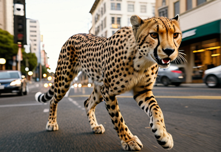 A cheetah running through the streets of San Francisco